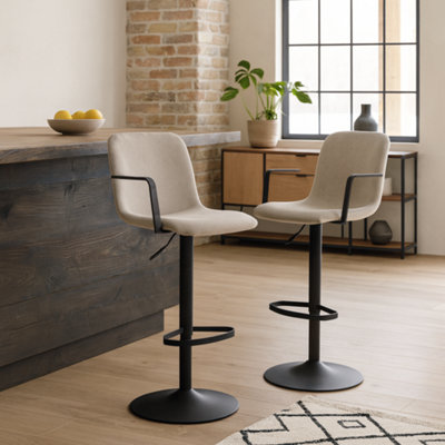 Wyld Haus Bamako Adjustable Swivel Bar Stool Pair In Beige Chenille from B&Q