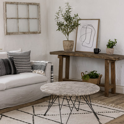 Wyld Haus Toulouse Round Grey Marble-Effect Coffee Table With Black Steel Base from B&Q