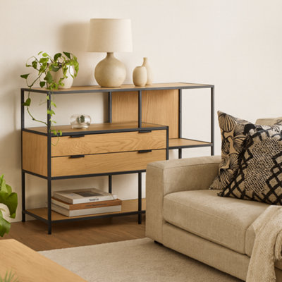 Wyld Haus Galway Oak-Effect Bookcase With 3 Shelves And 2 Drawers from B&Q