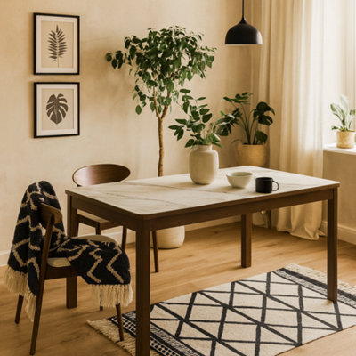 Wyld Haus Cork 180Cm Rectangular Cream Ceramic Dining Table With Oak Veneer Base from B&Q