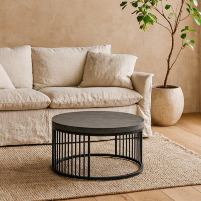 Wyld Haus Dublin Black Marble Effect Round Coffee Table With Black Steel Base from B&Q