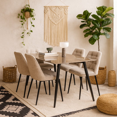 Wyld Haus Belfast Grey Ceramic Dining Table With 4 Upholstered Cream Chairs from B&Q