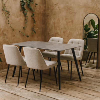 Wyld Haus Belfast Grey Ceramic 4-Seater Dining Set With Taupe Fabric Chairs 1400X800mm from B&Q