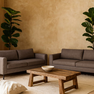 Wyld Haus San Sebastian Set Of 2 Upholstered 3-Seater Sofas Light Grey Brown Fabric Black Steel Legs from B&Q