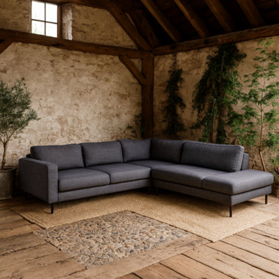 Wyld Haus San Sebastian Right-Hand L-Shaped Corner Sofa Upholstered In Dark Grey Fabric from B&Q