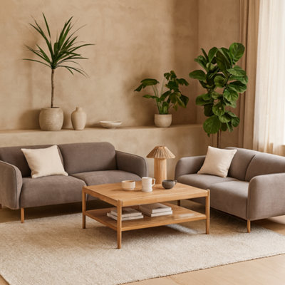 Wyld Haus Cambridge 2.5 And 3-Seater Sofa Set In Dusty Brown Fabric With Oak Base from B&Q