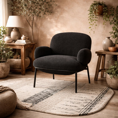 Wyld Haus Tritta Curved Black Sherpa Boucle Dining Chair With Matt Black Metal Legs from B&Q