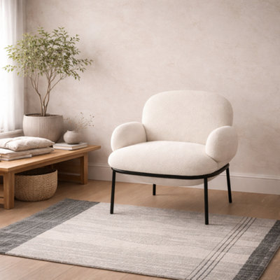 Wyld Haus Tritta Curved Ivory Sherpa Boucle Chair With Black Metal Legs from B&Q