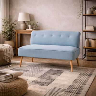 Wyld Haus Hettie Cornflower Blue 2-Seater Sofa With Wooden Legs from B&Q