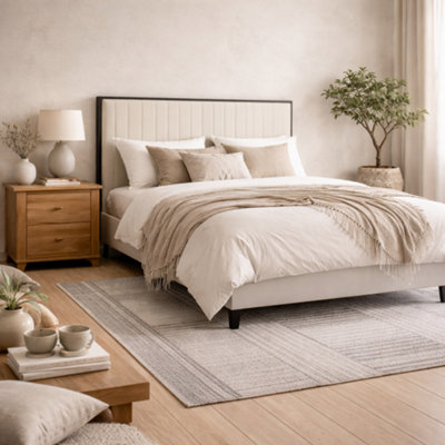 Wyld Haus Killarney 4Ft6 Cream Velvet Double Bed With Tall Ribbed Headboard from B&Q