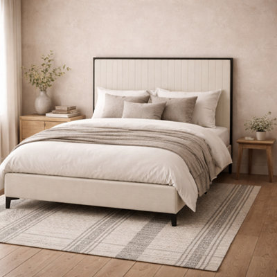 Wyld Haus Killarney 6Ft Super King Bed Cream Velvet Upholstery With Tall Ribbed Headboard from B&Q