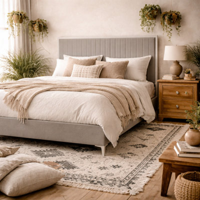 Wyld Haus Killarney Mink Upholstered 4Ft6 Double Bed With Tall Ribbed Headboard from B&Q