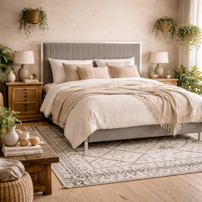 Wyld Haus Killarney Mink Upholstered 5Ft King Size Bed With Tall Ribbed Headboard from B&Q