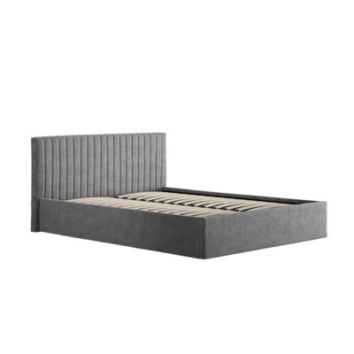 Wyld Haus Dublin Silver 5Ft King Velvet Ottoman Bed With Ribbed Headboard from B&Q