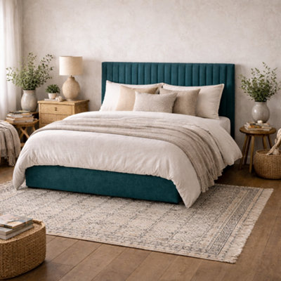 Wyld Haus Dublin 5Ft King Ottoman Bed In Teal Velvet With Ribbed Headboard from B&Q