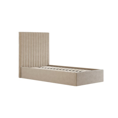 Wyld Haus Dublin Beige Velvet 3Ft Ottoman Single Bed With Tall Ribbed Headboard from B&Q