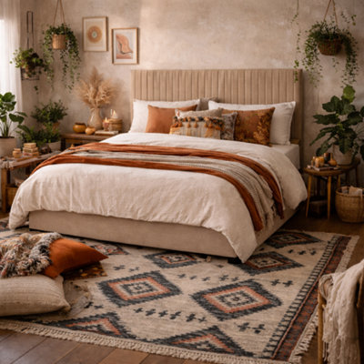 Wyld Haus Dublin Beige Velvet 6Ft Super King Ottoman Bed With Tall Ribbed Headboard from B&Q