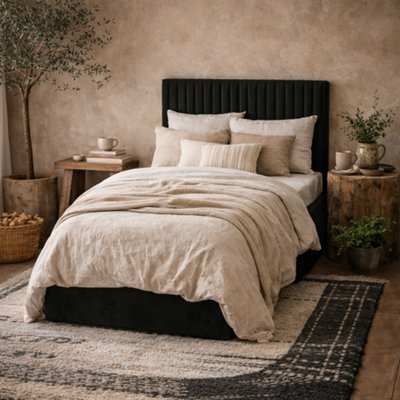 Wyld Haus Dublin Black Velvet Ottoman 3Ft Single Bed With Tall Ribbed Headboard from B&Q