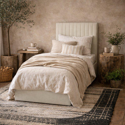 Wyld Haus Dublin Cream 3Ft Single Ottoman Bed With Tall Ribbed Headboard from B&Q