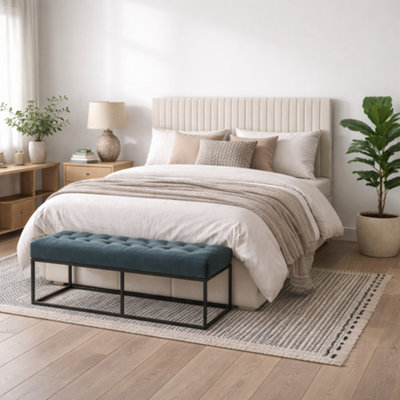 Wyld Haus Dublin Cream 4Ft6 Double Upholstered Ottoman Bed With Tall Ribbed Headboard from B&Q
