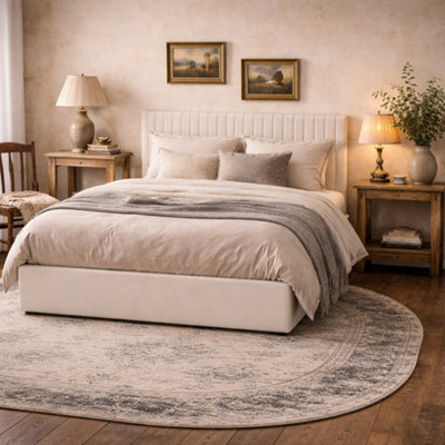 Wyld Haus Dublin Cream 5Ft King Ottoman Bed With Tall Ribbed Headboard And Under-Bed Storage from B&Q