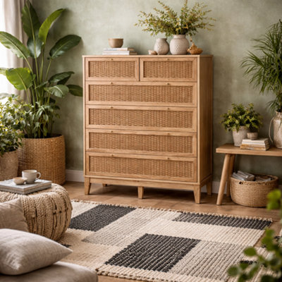 Wyld Haus Waterford Oak And Rattan Chest Of 6 Drawers from B&Q