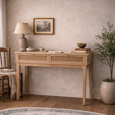 Wyld Haus Waterford Oak And Rattan Desk 2-Drawer from B&Q
