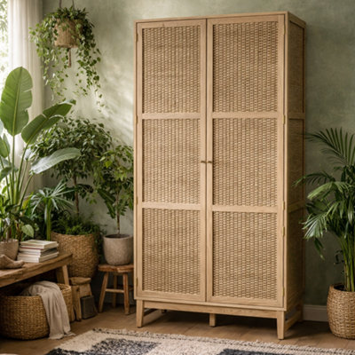 Wyld Haus Waterford Oak Wood And Rattan 2 Door Wardrobe from B&Q