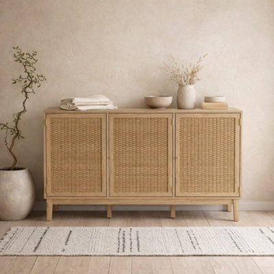 Wyld Haus Waterford Oak And Rattan Sideboard With 3 Drawers from B&Q