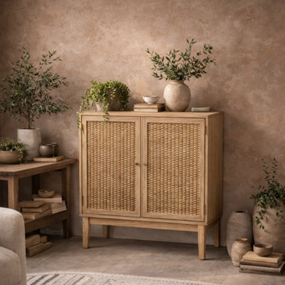 Wyld Haus Waterford Oak & Rattan 2-Drawer Small Sideboard from B&Q