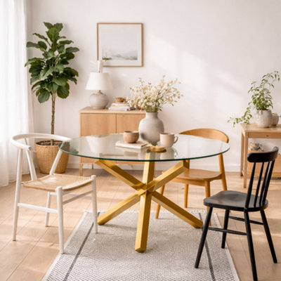 Wyld Haus San Sebastian Clear Glass And Gold Metal Round Dining Table 4 Seater from B&Q