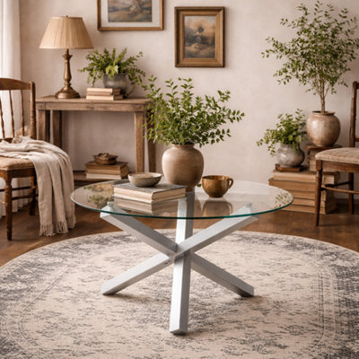 Wyld Haus San Sebastian Round Clear Glass Dining Table With Silver Metal Legs 4-Seater from B&Q