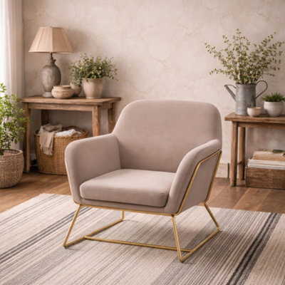 Wyld Haus Marseille Beige Velvet Armchair With Gold Legs And Matt Black Frame from B&Q