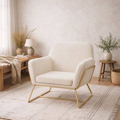 Wyld Haus Marselle Cream Velvet Upholstered Armchair With Matt Black Metal Legs from B&Q