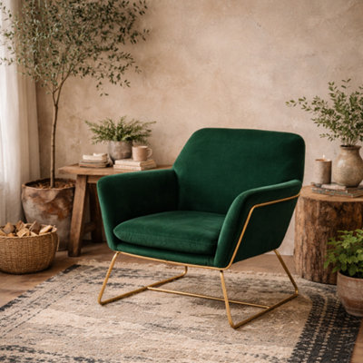 Wyld Haus Marseille Forest Green Velvet Armchair With Matt Black Frame from B&Q