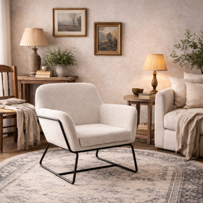 Wyld Haus Marseille Ivory Boucle Armchair With Gold Legs from B&Q