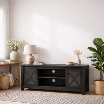 Wyld Haus Denmark Black Matt Wood And Glass Tv Media Unit2 DoorsCompact from B&Q