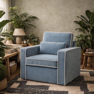 Wyld Haus Moose Retro Duck Egg Blue Velvet Upholstered Armchair from B&Q