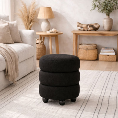 Wyld Haus Antipodes Black Chenille Round 3 Tier Pouffe from B&Q