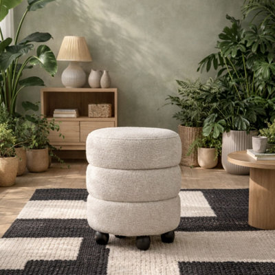 Wyld Haus Antipodes Ivory Chenille Round 3-Tier Pouffe 440mm X 500mm