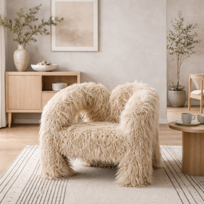 Wyld Haus Frida Quirky Furry Ivory Armchair from B&Q
