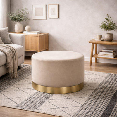 Wyld Haus Kalua Large Beige Velvet Stool With Brushed Gold Base from B&Q