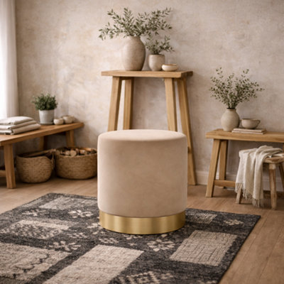 Wyld Haus Kalua Small Beige Velvet Stool With Brushed Gold Base from B&Q