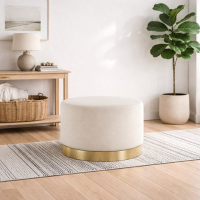 Wyld Haus Kalua Large Cream Velvet Stool With Brushed Gold Base from B&Q