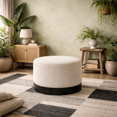 Wyld Haus Kalua Large Ivory Boucle Stool Matt Black Base from B&Q