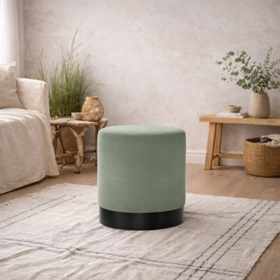 Wyld Haus Kalua Small Sage Green Velvet Stool With Matt Black Base from B&Q