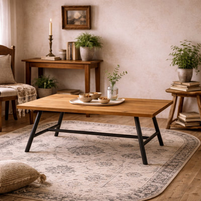 Wyld Haus Northmere 200Cm Tawny Grain Wood-Effect Dining Table With Black Metal Hairpin Legs from B&Q