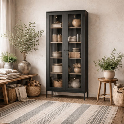 Wyld Haus Unisex Black Barla Steel Display Cabinet Glass Doors Size 2 - Image 3