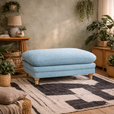 Wyld Haus Bambola Retro Soft Blue Chenille Cushioned Footstool from B&Q