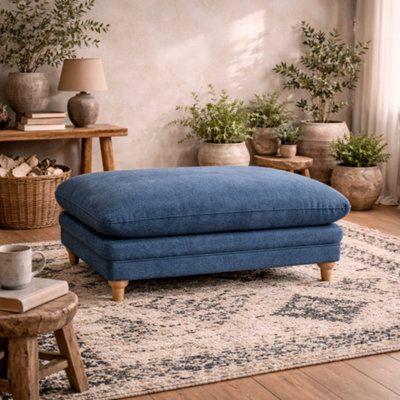 Wyld Haus Bambola Rectangular Denim Chenille Footstool By from B&Q